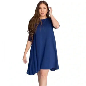 Agnes & Dora Navy Blue French Terry Dress Pockets Half Sleeve Above Knee XS